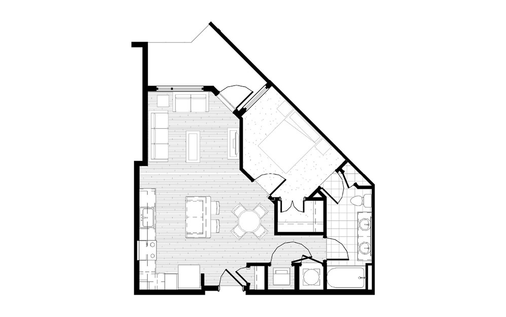 A11 - 1 bedroom floorplan layout with 1 bath and 710 square feet.